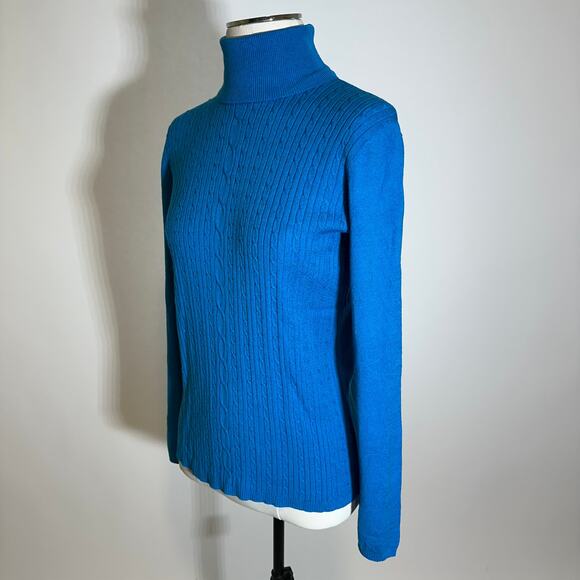 Evan-Picone Blue Cable Knit Turtleneck Sweater Womens Size Medium M Pullover - Picture 4 of 9